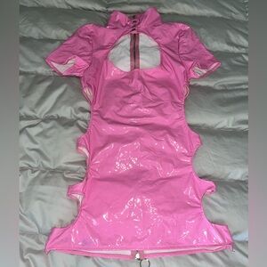 Leather pink mini dress